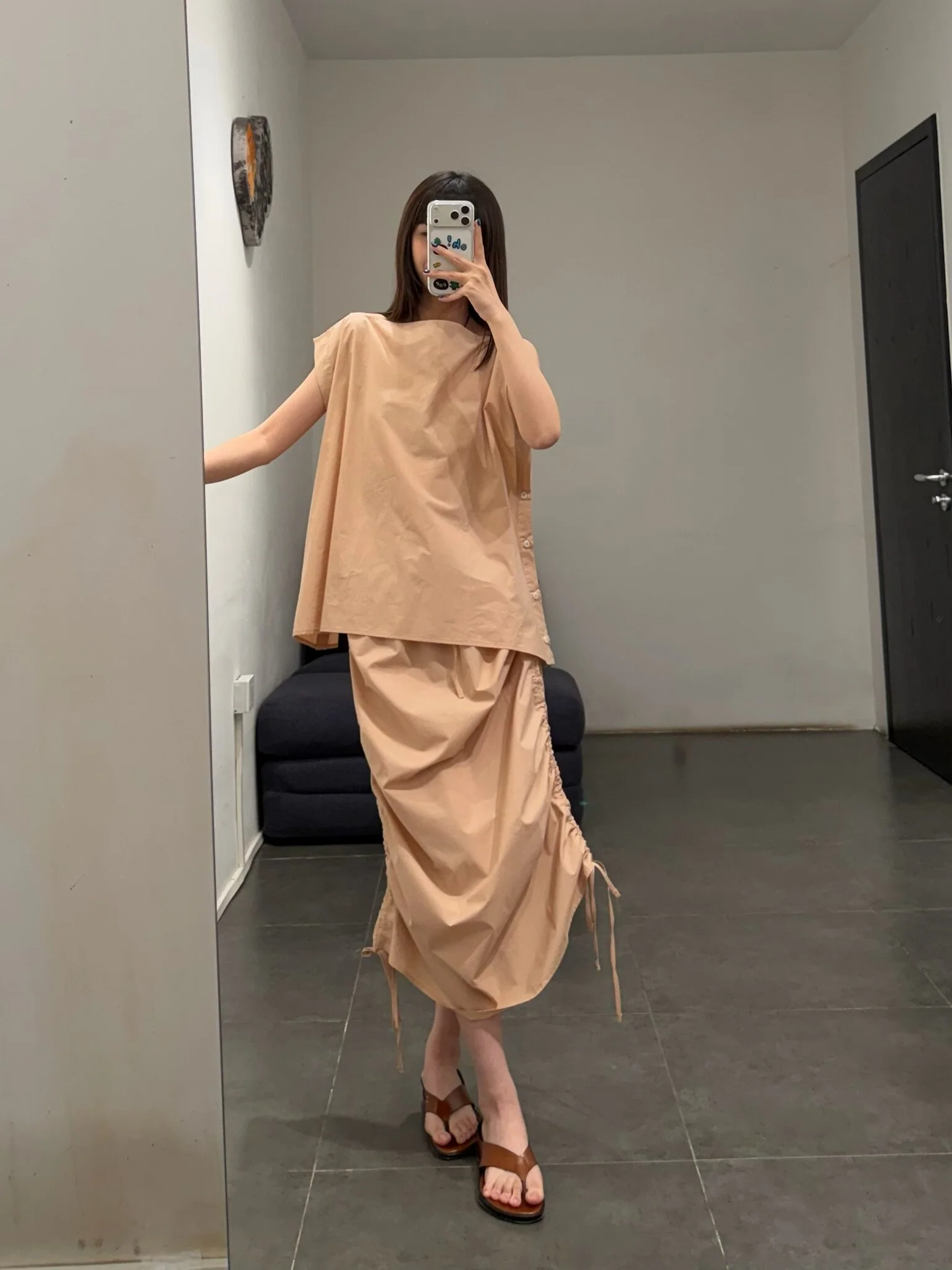 BASERANGE SU26 Drawstring Patterned Skirt BAS-SKPI-PO-SU26-ANDRADITA SAND - Image 12