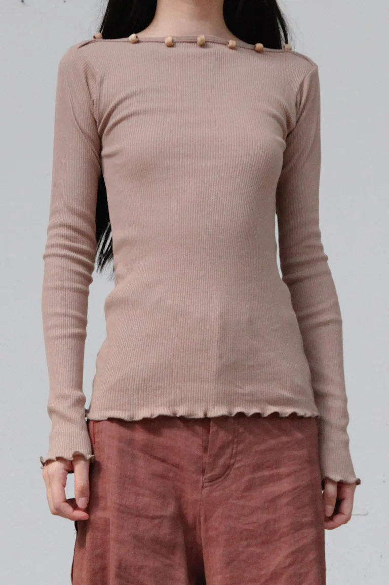 BASERANGE Taffeta Long Sleeve T-Shirt TOTVL-RC-AU23 Dehydrated Beige