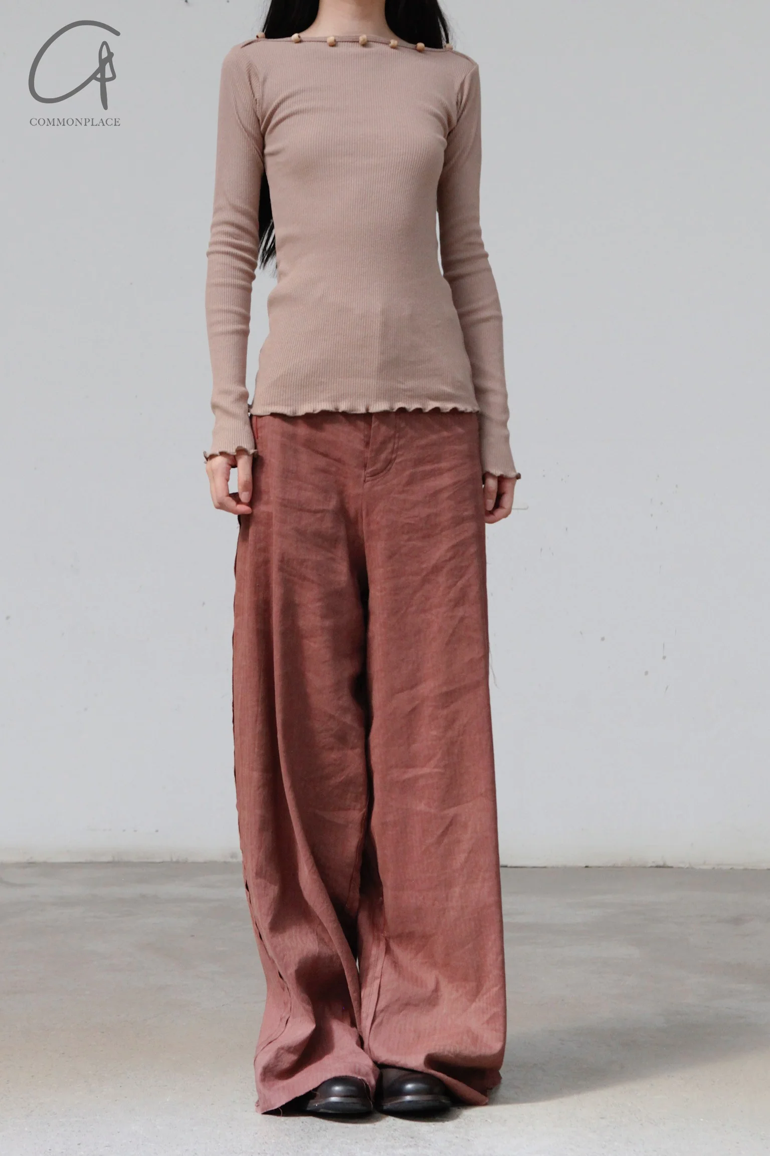 BASERANGE Taffeta Long Sleeve T-Shirt TOTVL-RC-AU23 Dehydrated Beige - Image 2