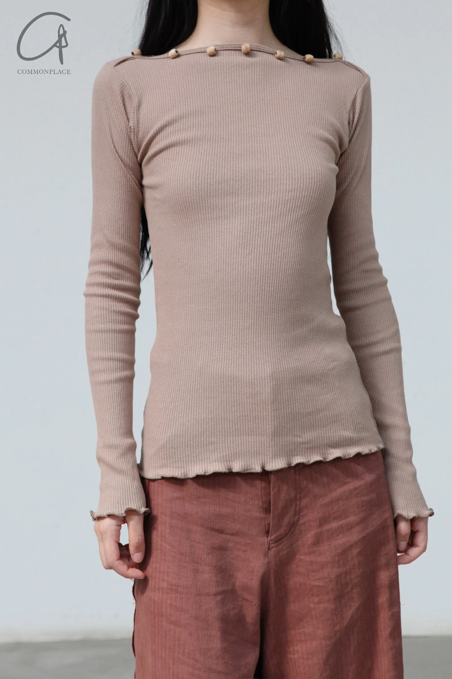 BASERANGE Taffeta Long Sleeve T-Shirt TOTVL-RC-AU23 Dehydrated Beige - Image 3