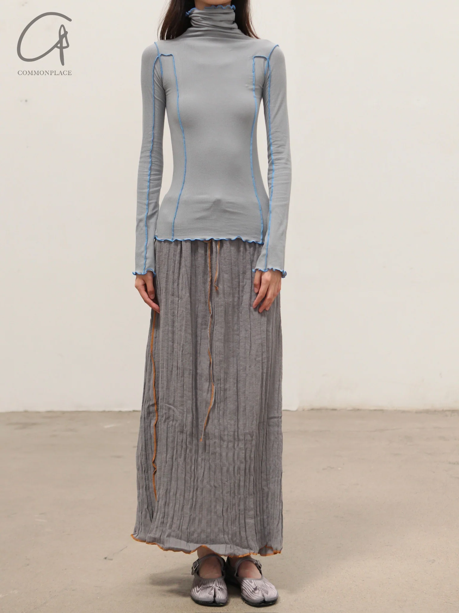 BASERANGE Turtleneck T-shirt sweater TTOMT series collection Organic cotton Portugal BAS-TTOMT-RB-SP25-BOW BLUE TTOMT-RI-000 - Image 3