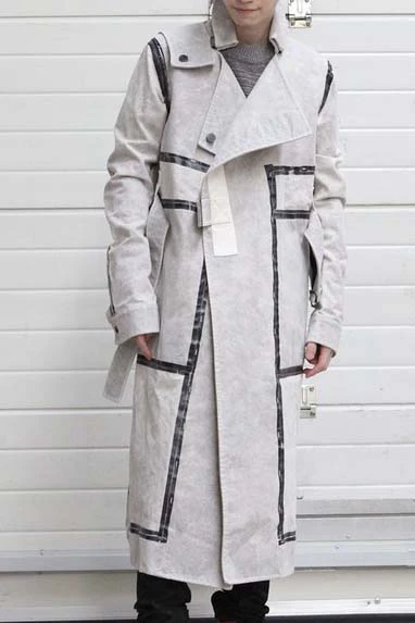 By BORIS BIDJAN SABERI Reversible Plant Dyeing Structure Patchwork Lapel Long Coat TRENCH1 F15302 PBBS2