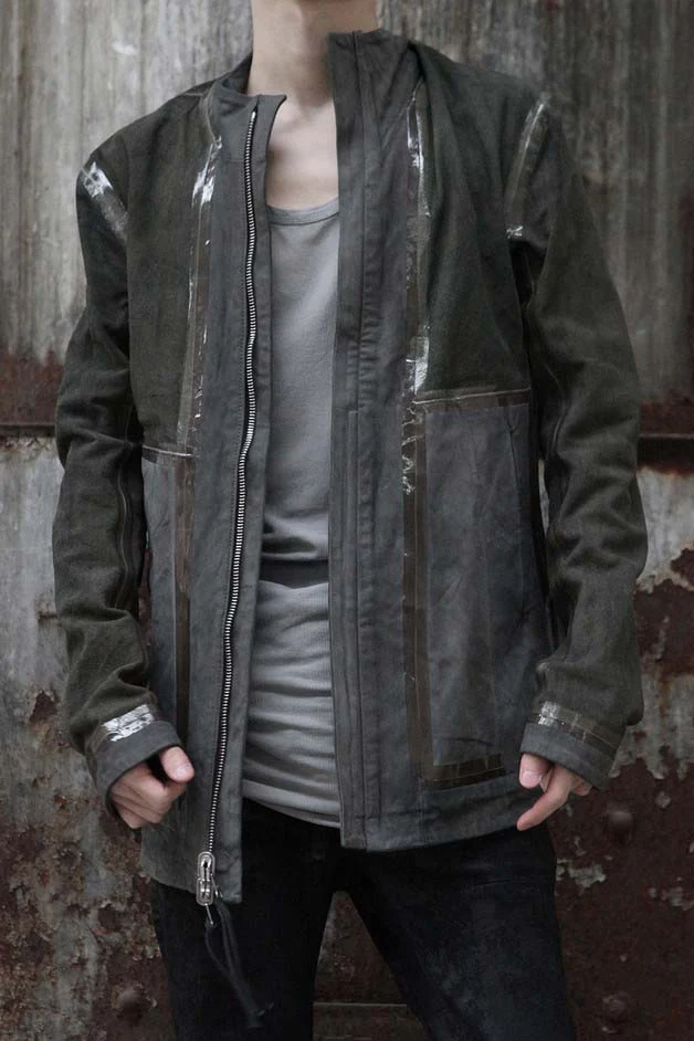 Boris Bidjan Saberi vegetable tanned calfskin structured patchwork reversible jacket J1 series Germany J1FMT20006-MOLV dark green