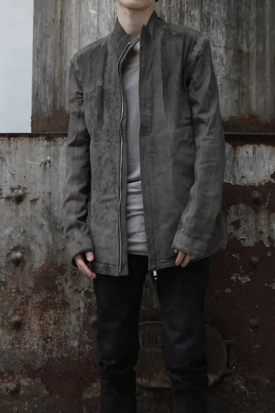 Boris Bidjan Saberi vegetable tanned calfskin structured patchwork reversible jacket J1 series Germany J1FMT20006-MOLV dark green - Image 2
