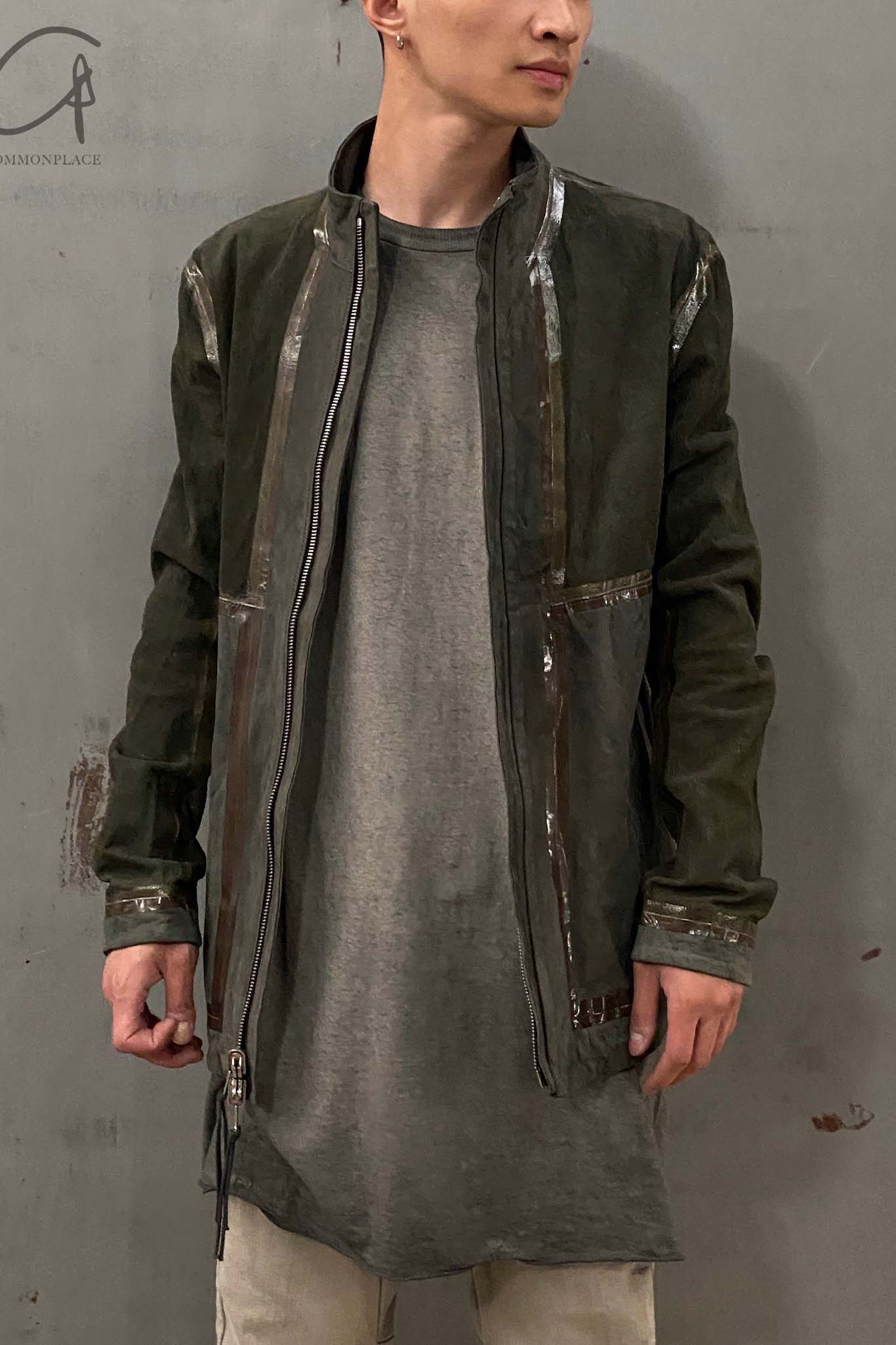 Boris Bidjan Saberi vegetable tanned calfskin structured patchwork reversible jacket J1 series Germany J1FMT20006-MOLV dark green - Image 24