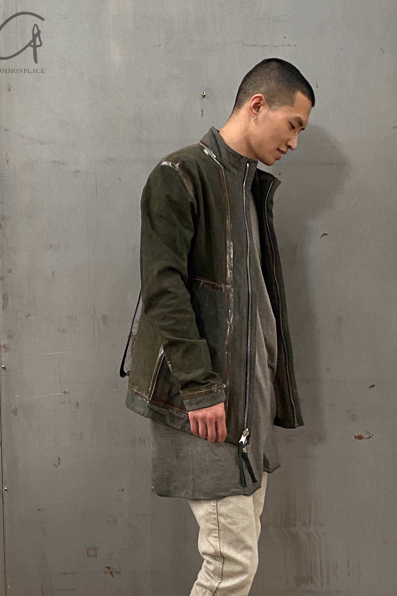 Boris Bidjan Saberi vegetable tanned calfskin structured patchwork reversible jacket J1 series Germany J1FMT20006-MOLV dark green - Image 25