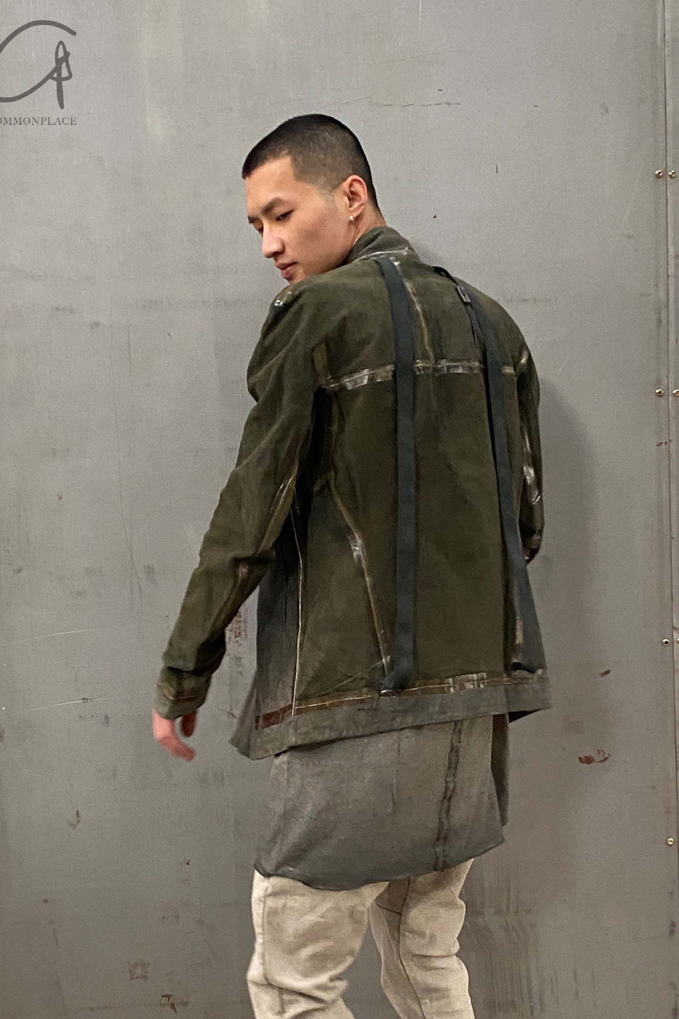 Boris Bidjan Saberi vegetable tanned calfskin structured patchwork reversible jacket J1 series Germany J1FMT20006-MOLV dark green - Image 26