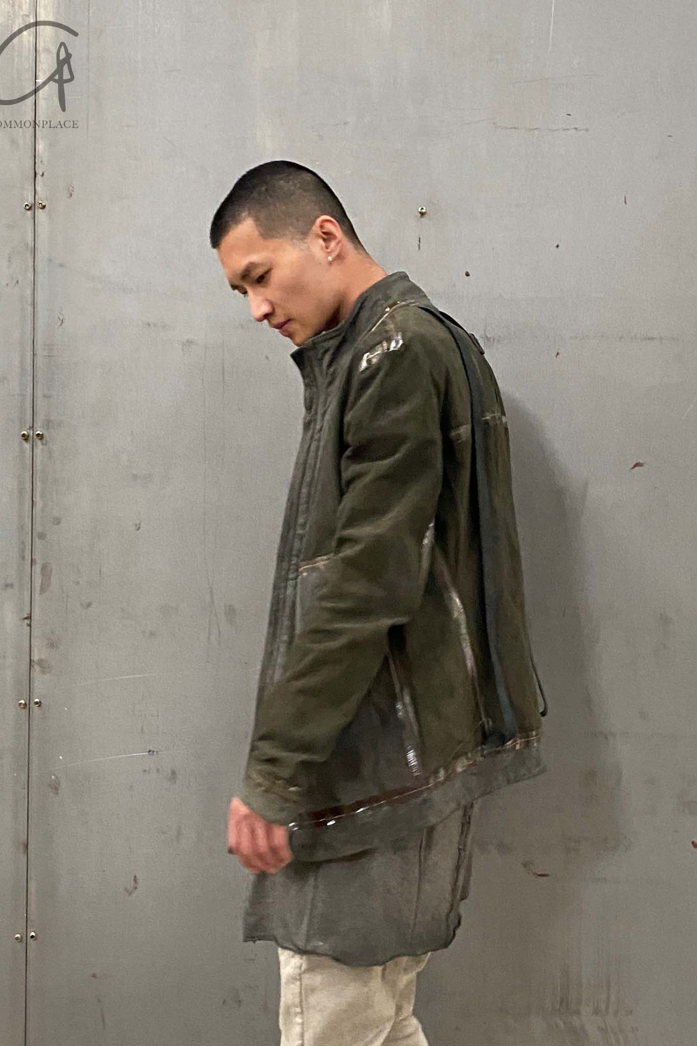 Boris Bidjan Saberi vegetable tanned calfskin structured patchwork reversible jacket J1 series Germany J1FMT20006-MOLV dark green - Image 28