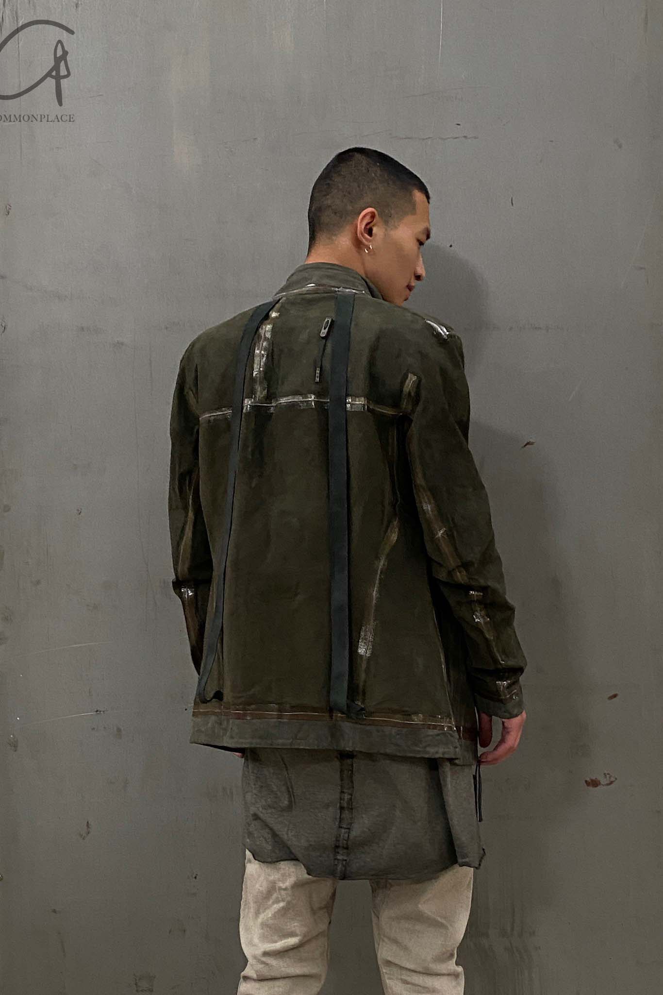 Boris Bidjan Saberi vegetable tanned calfskin structured patchwork reversible jacket J1 series Germany J1FMT20006-MOLV dark green - Image 29