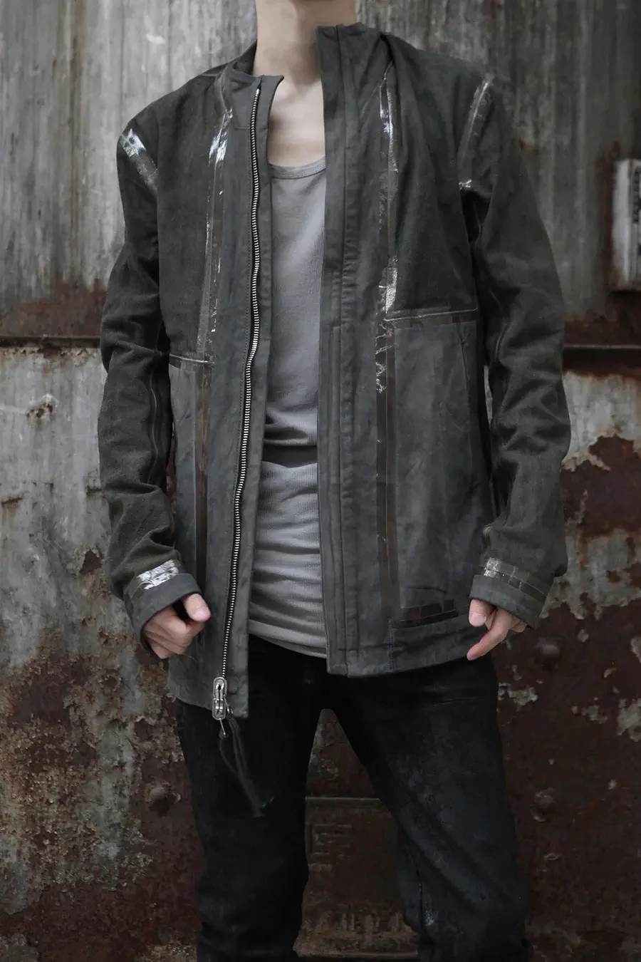 Boris Bidjan Saberi vegetable tanned calfskin structured patchwork reversible jacket J1 series Germany J1FMT20006-MOLV dark green - Image 3