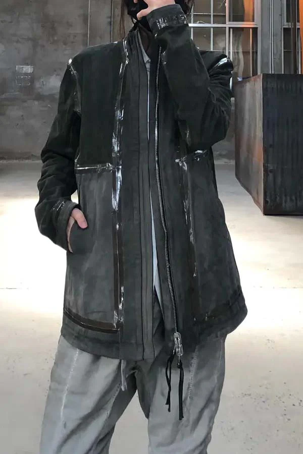 Boris Bidjan Saberi vegetable tanned calfskin structured patchwork reversible jacket J1 series Germany J1FMT20006-MOLV dark green - Image 38