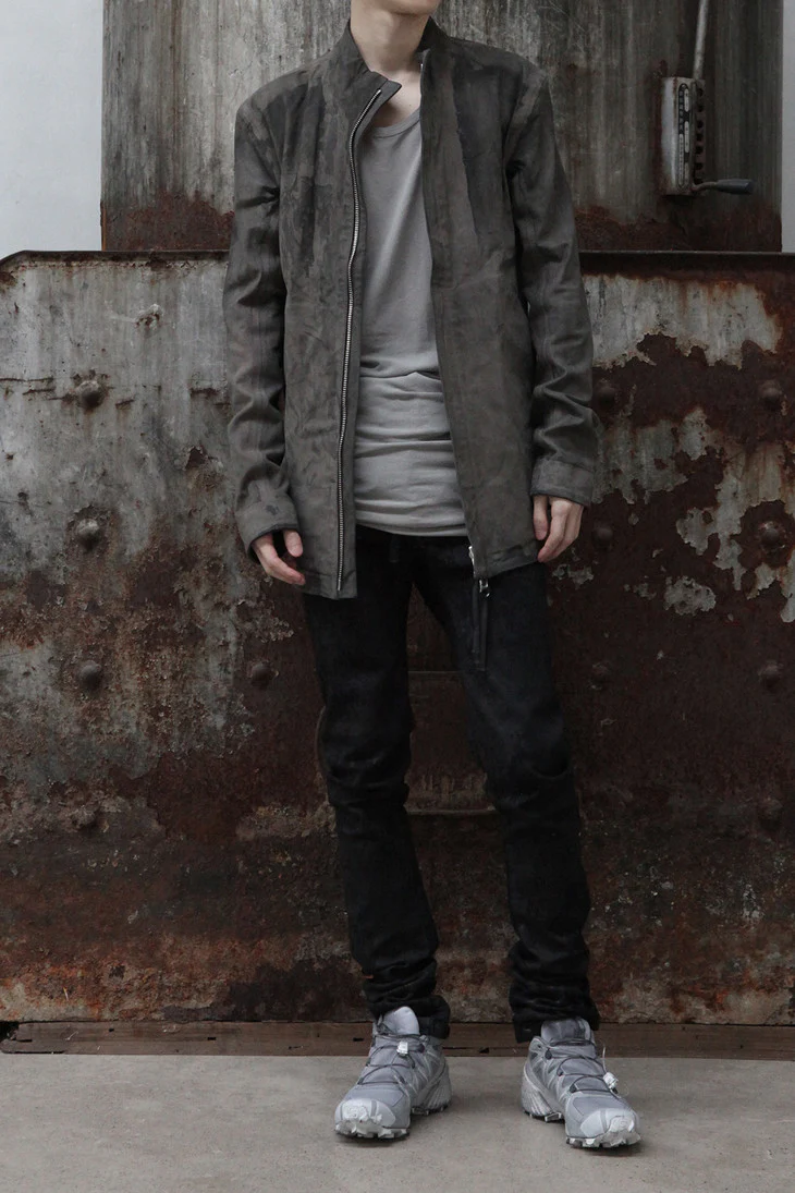 Boris Bidjan Saberi vegetable tanned calfskin structured patchwork reversible jacket J1 series Germany J1FMT20006-MOLV dark green - Image 4