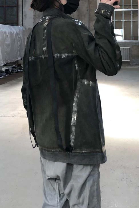 Boris Bidjan Saberi vegetable tanned calfskin structured patchwork reversible jacket J1 series Germany J1FMT20006-MOLV dark green - Image 41