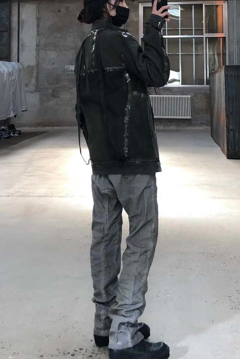 Boris Bidjan Saberi vegetable tanned calfskin structured patchwork reversible jacket J1 series Germany J1FMT20006-MOLV dark green - Image 42