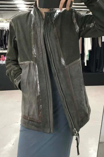 Boris Bidjan Saberi vegetable tanned calfskin structured patchwork reversible jacket J1 series Germany J1FMT20006-MOLV dark green - Image 48