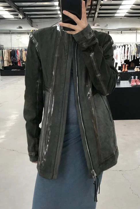 Boris Bidjan Saberi vegetable tanned calfskin structured patchwork reversible jacket J1 series Germany J1FMT20006-MOLV dark green - Image 49