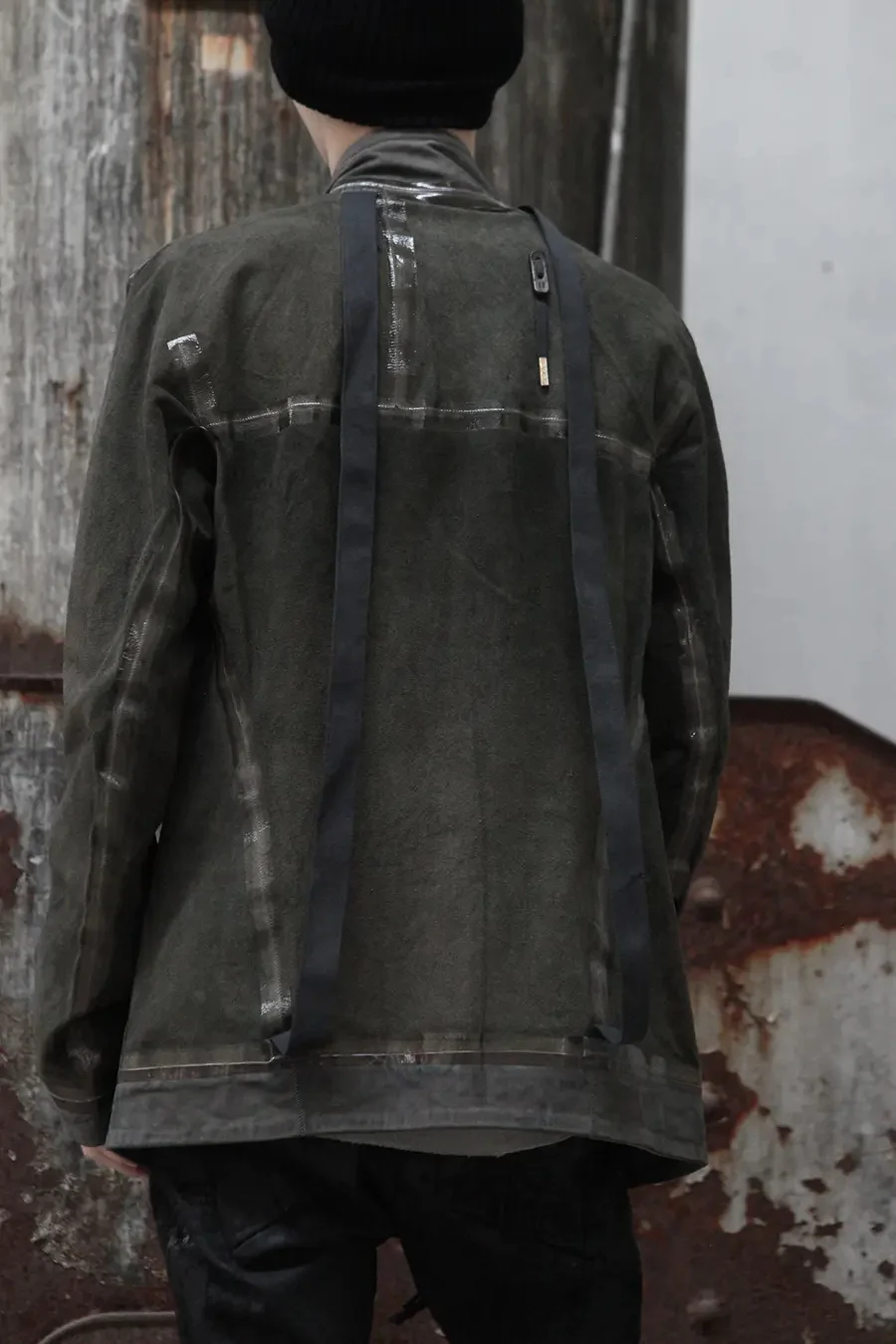 Boris Bidjan Saberi vegetable tanned calfskin structured patchwork reversible jacket J1 series Germany J1FMT20006-MOLV dark green - Image 5