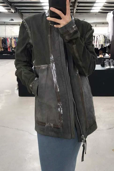 Boris Bidjan Saberi vegetable tanned calfskin structured patchwork reversible jacket J1 series Germany J1FMT20006-MOLV dark green - Image 50