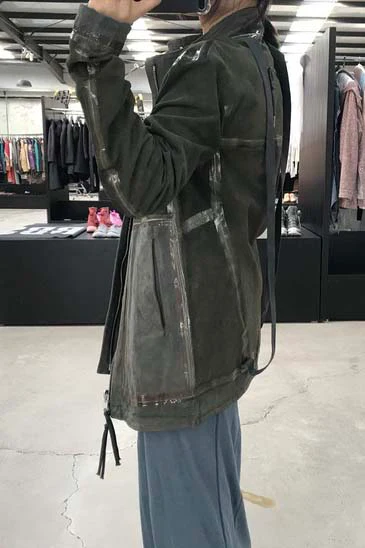 Boris Bidjan Saberi vegetable tanned calfskin structured patchwork reversible jacket J1 series Germany J1FMT20006-MOLV dark green - Image 58