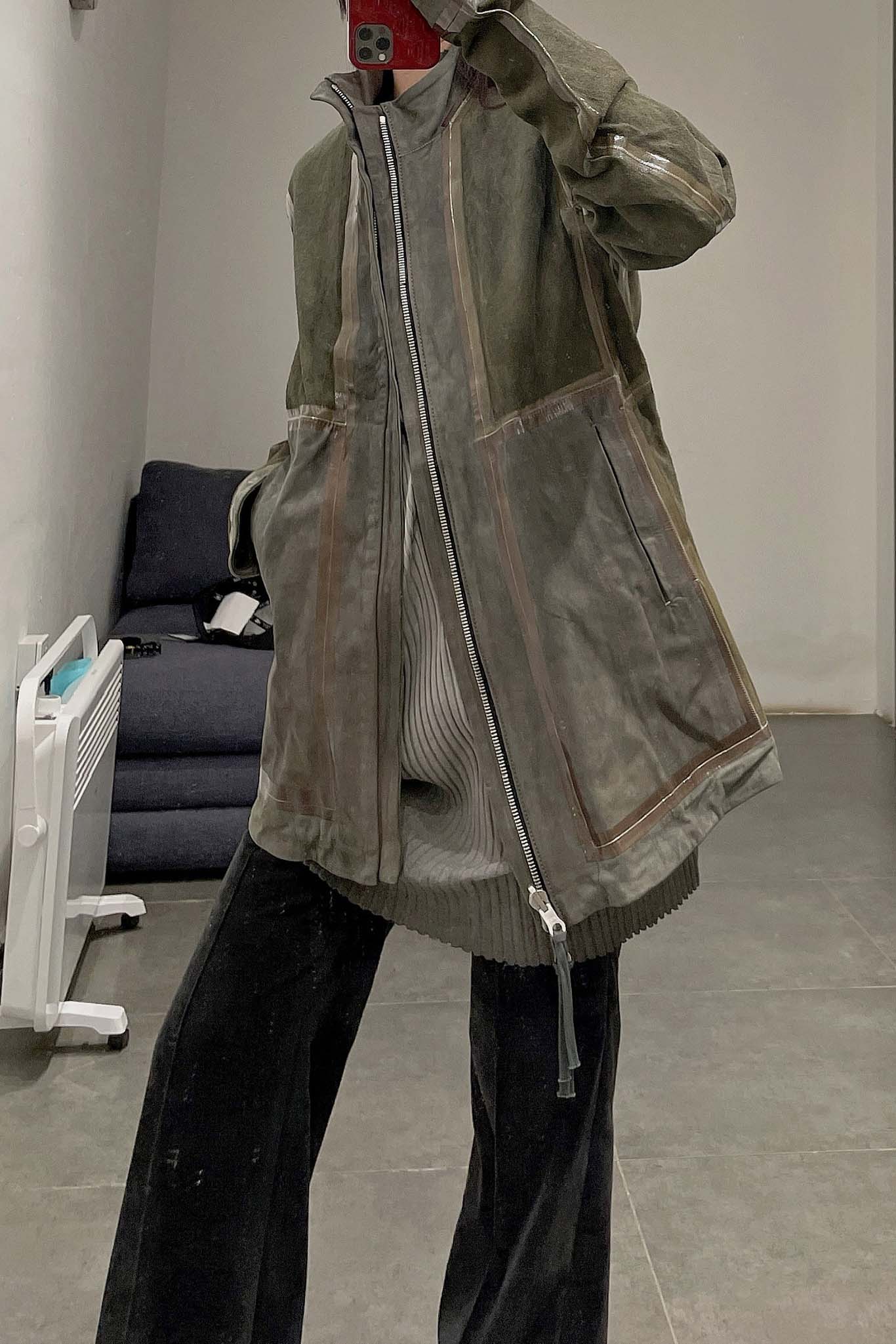 Boris Bidjan Saberi vegetable tanned calfskin structured patchwork reversible jacket J1 series Germany J1FMT20006-MOLV dark green - Image 61