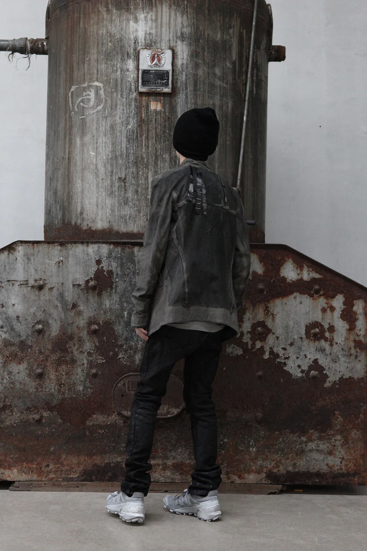Boris Bidjan Saberi vegetable tanned calfskin structured patchwork reversible jacket J1 series Germany J1FMT20006-MOLV dark green - Image 9