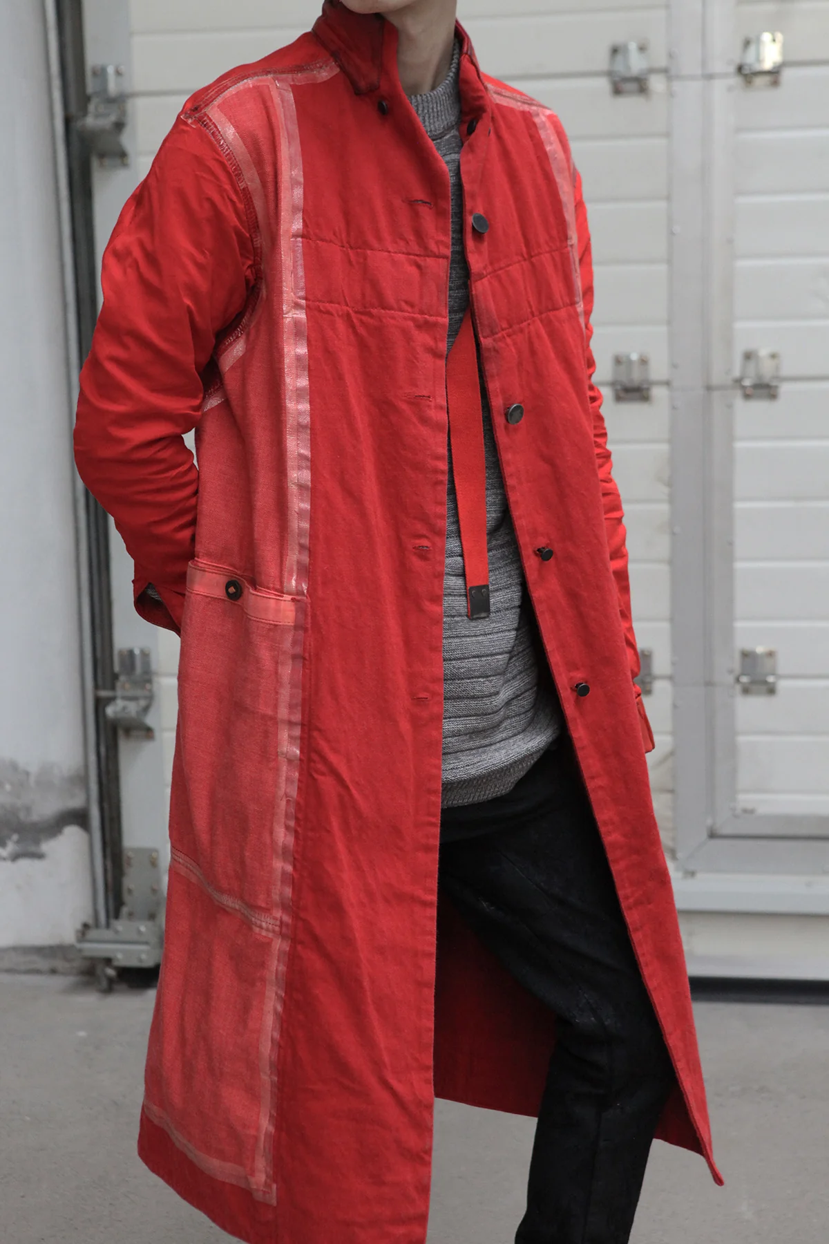 BORIS BIDJAN SABERI Leather and linen spliced jacket trench coat WORKCOAT1 F1413M + F281 PBBS2 - Image 2