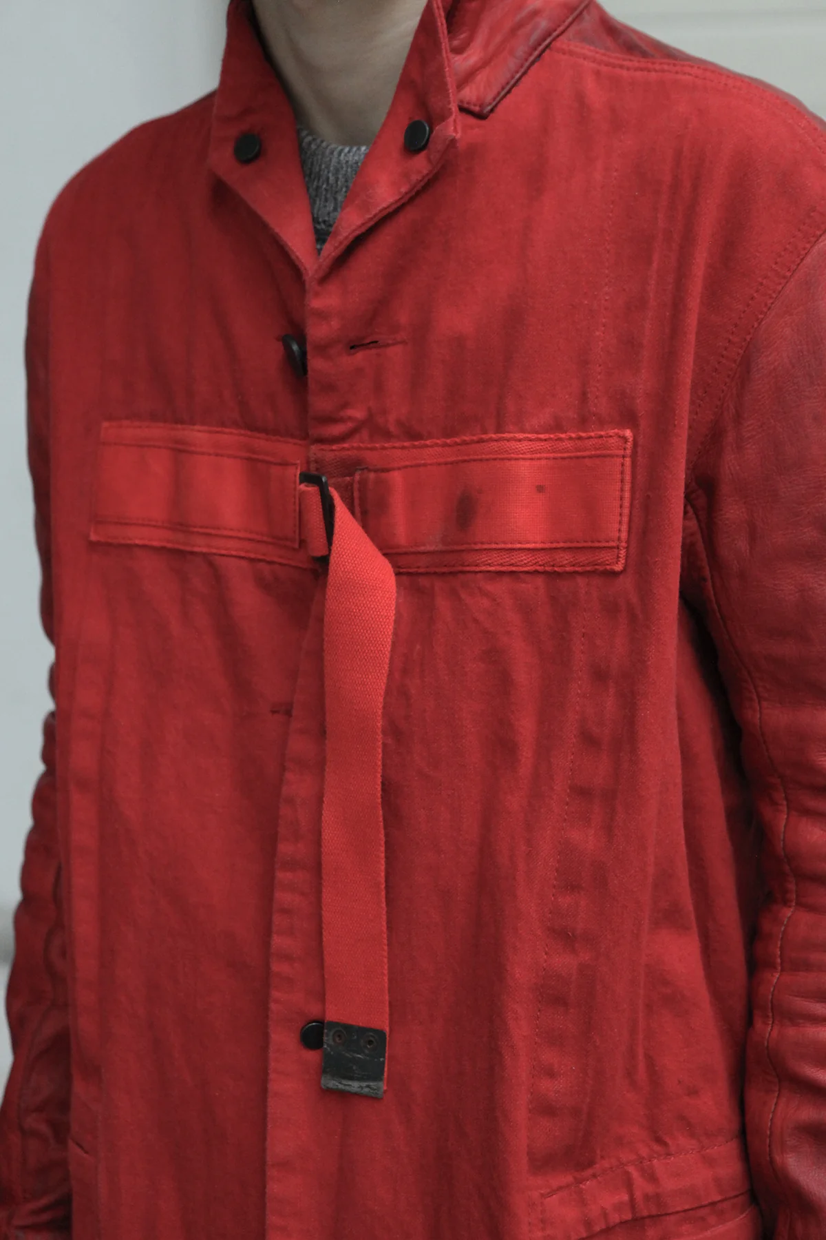 BORIS BIDJAN SABERI Leather and linen spliced jacket trench coat WORKCOAT1 F1413M + F281 PBBS2 - Image 6