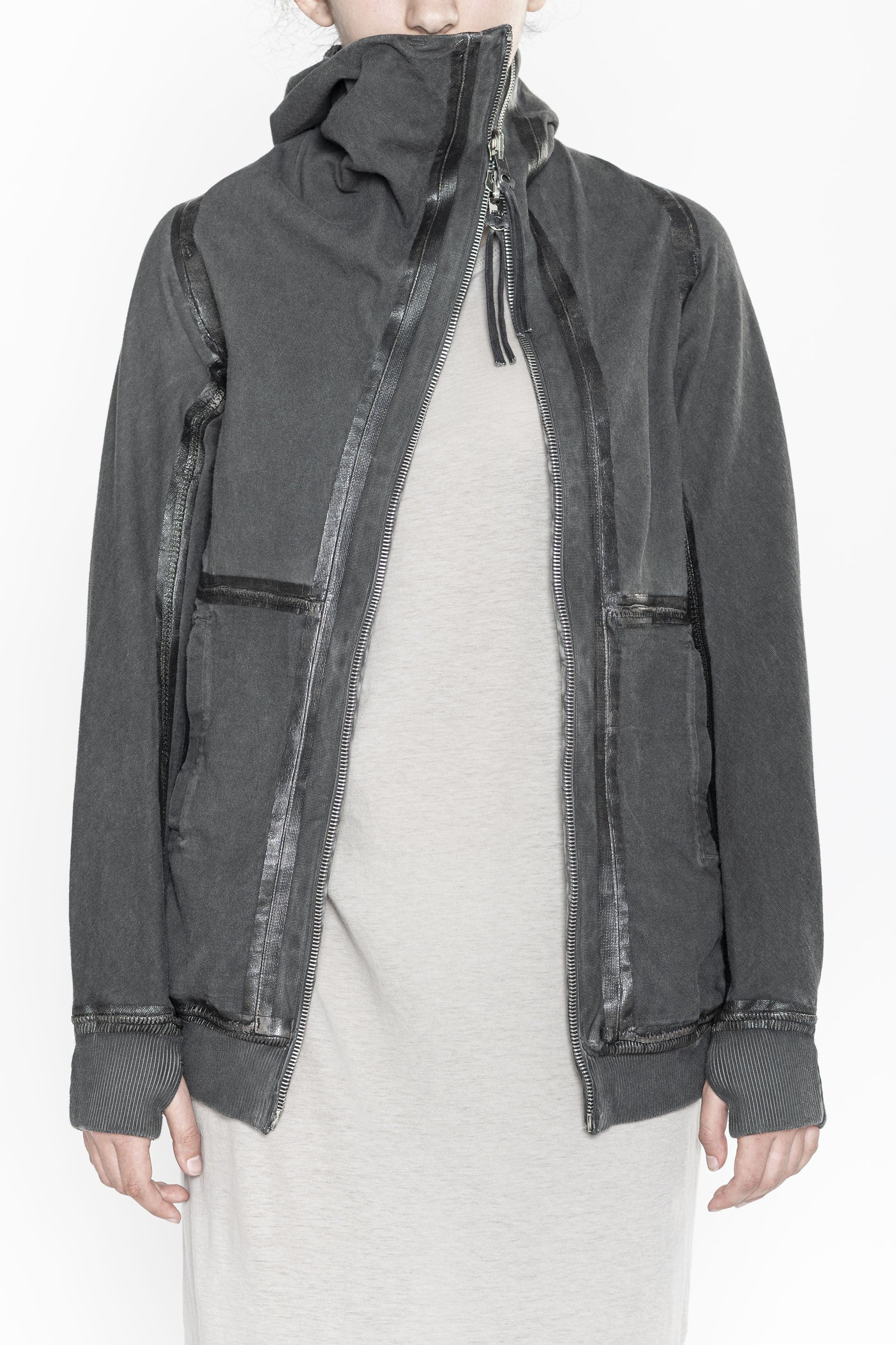 BORIS BIDJAN SABERI Dark Grey Hooded Jacket WZIPPER2 FTO00002