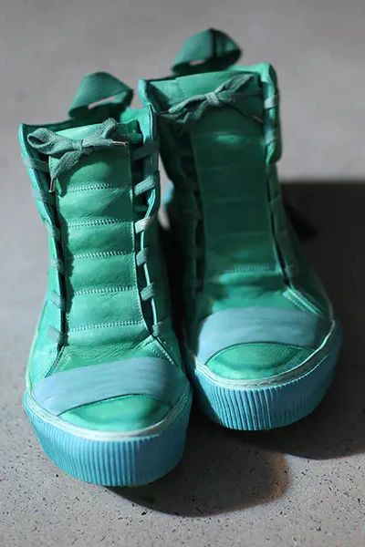 Boris Bidjan Saberi Kangaroo Leather High-Top Shoes with Concealed Lace-up Design, Made in Germany, BAMBA1FMM20001-LV, Green Kangaroo Leather - Image 2