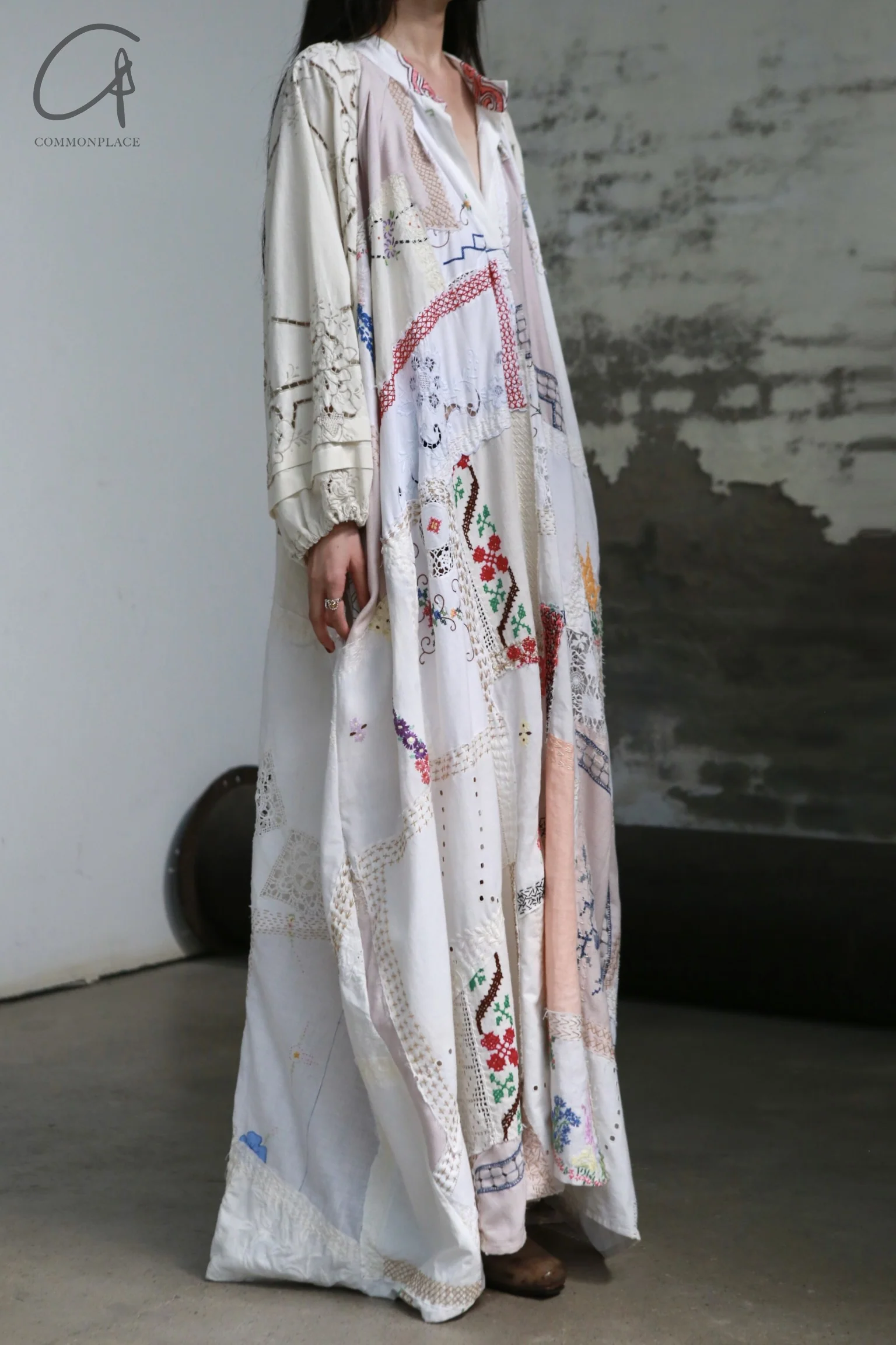 By Walid DORIS Dress Handmade Embroidery Antique Fabric BW-1402010W-ZY Natural - Image 3