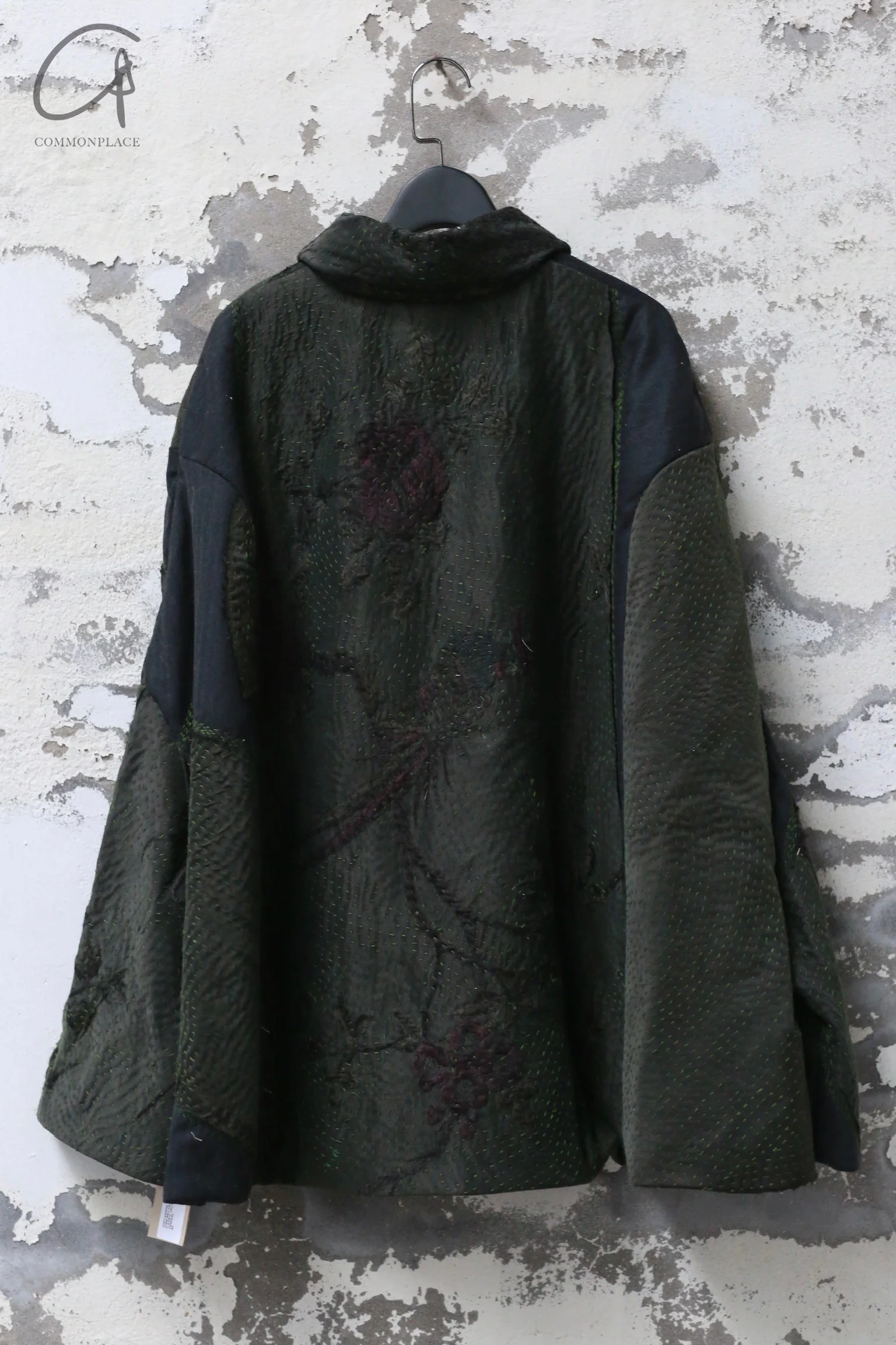 By Walid Spring/Summer 24 Silk Flannel Kimono Coat Wool Antique Fabric BW-250144-LV Green - Image 4