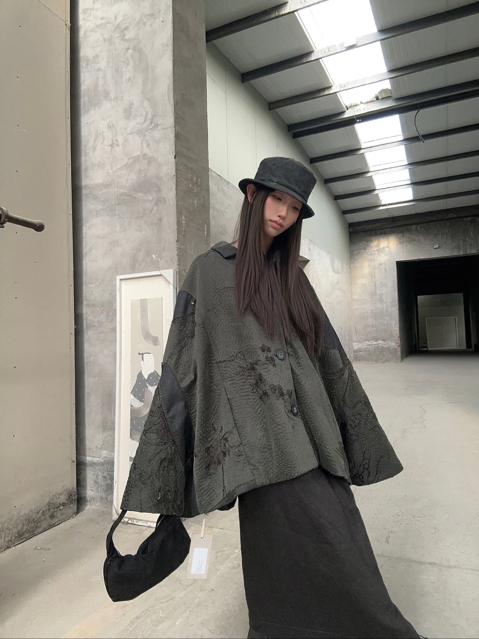By Walid Spring/Summer 24 Silk Flannel Kimono Coat Wool Antique Fabric BW-250144-LV Green - Image 7