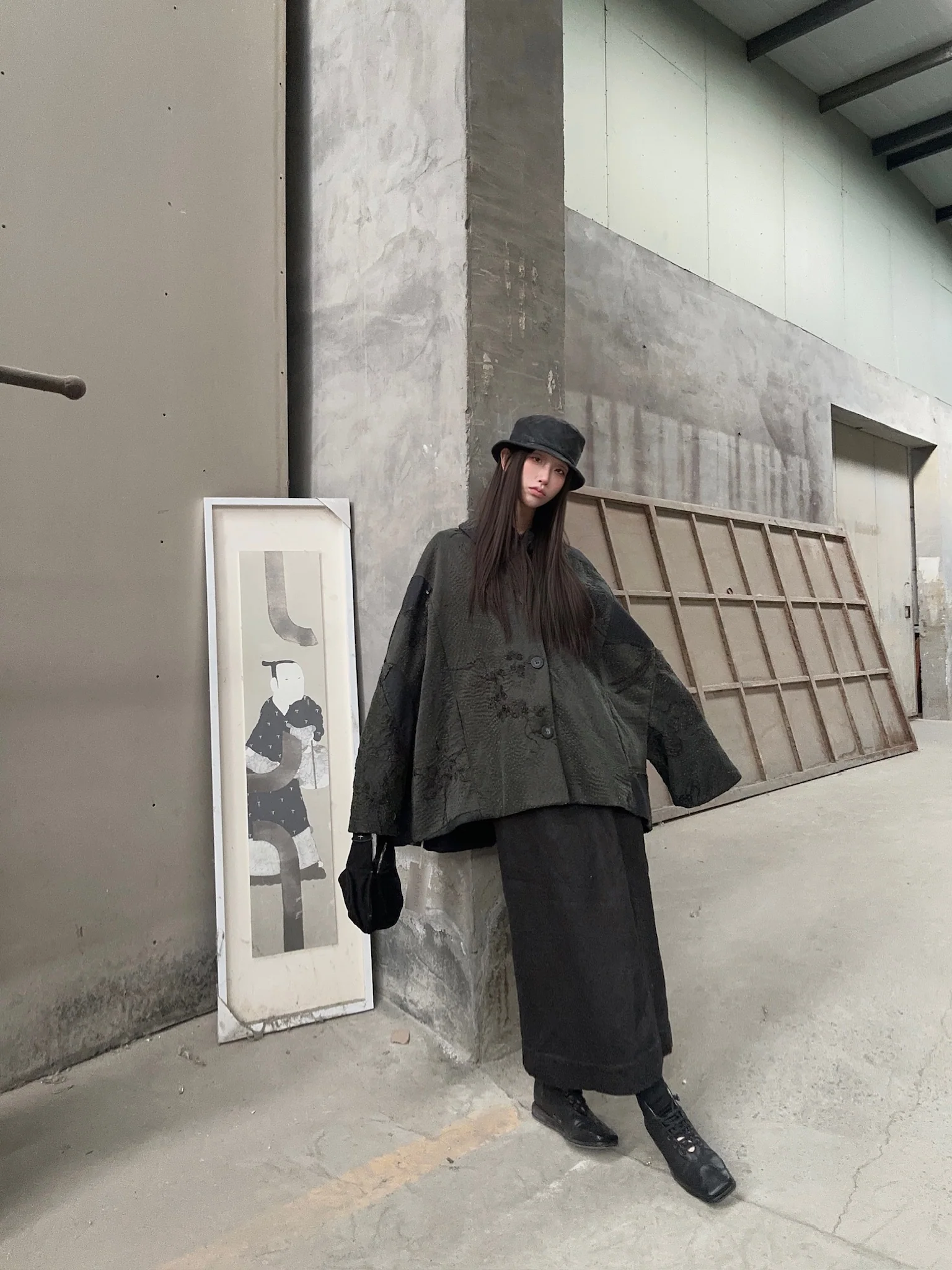 By Walid Spring/Summer 24 Silk Flannel Kimono Coat Wool Antique Fabric BW-250144-LV Green - Image 9