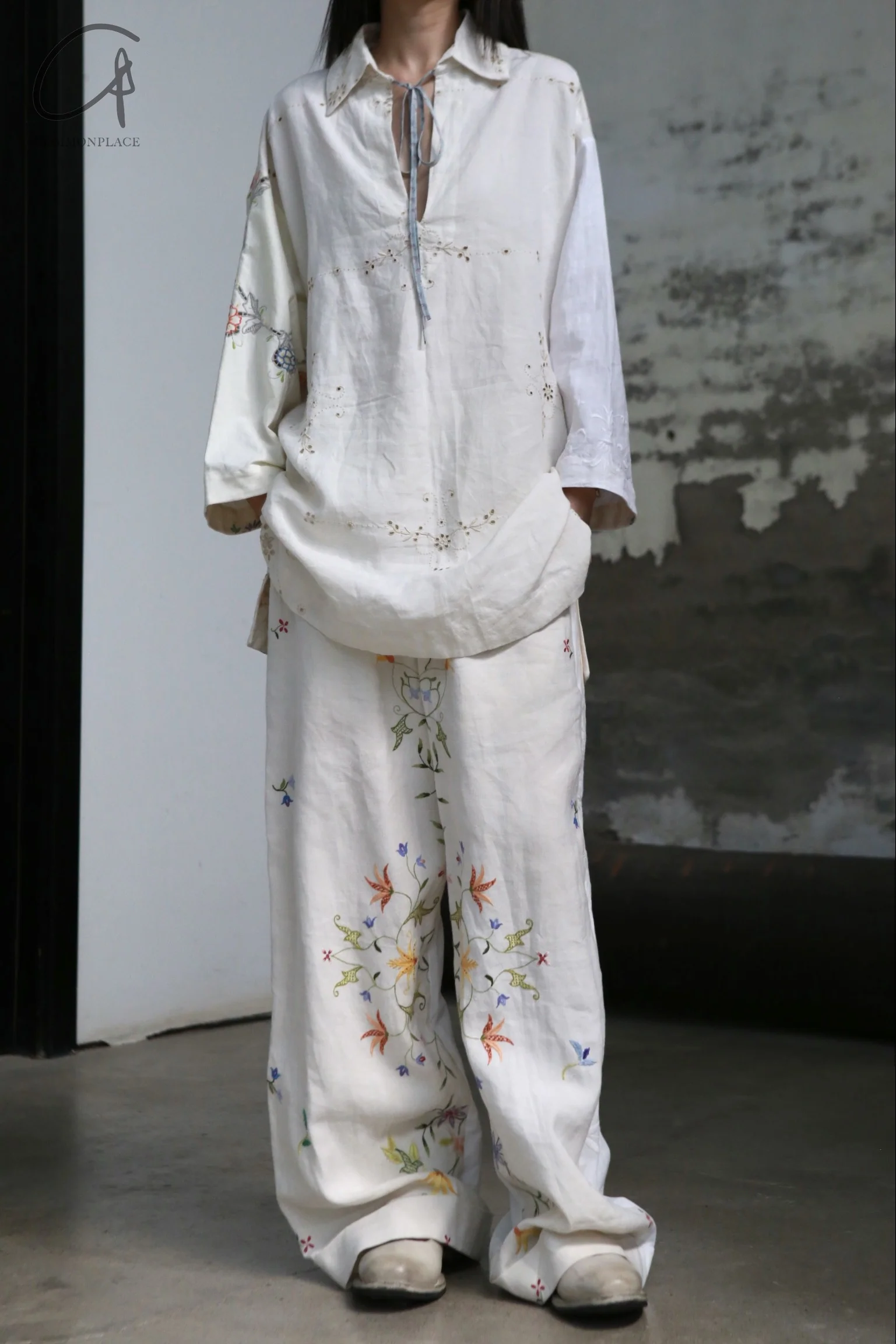 By Walid SYD trousers, antique fabric, handmade in England, BW-130206W-TR, natural - Image 14