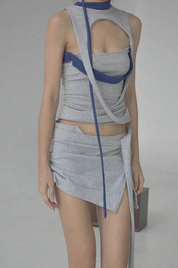 CARO CHIA Blue Pleated Top CCSS2305 - Image 8