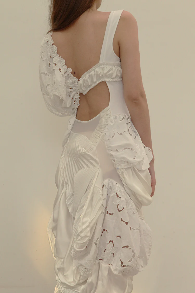 CAROLINE HU asymmetric silk lace dress ss21dl01 - Image 3