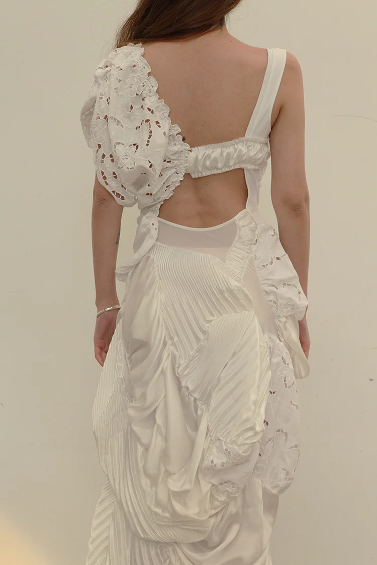 CAROLINE HU asymmetric silk lace dress ss21dl01 - Image 4