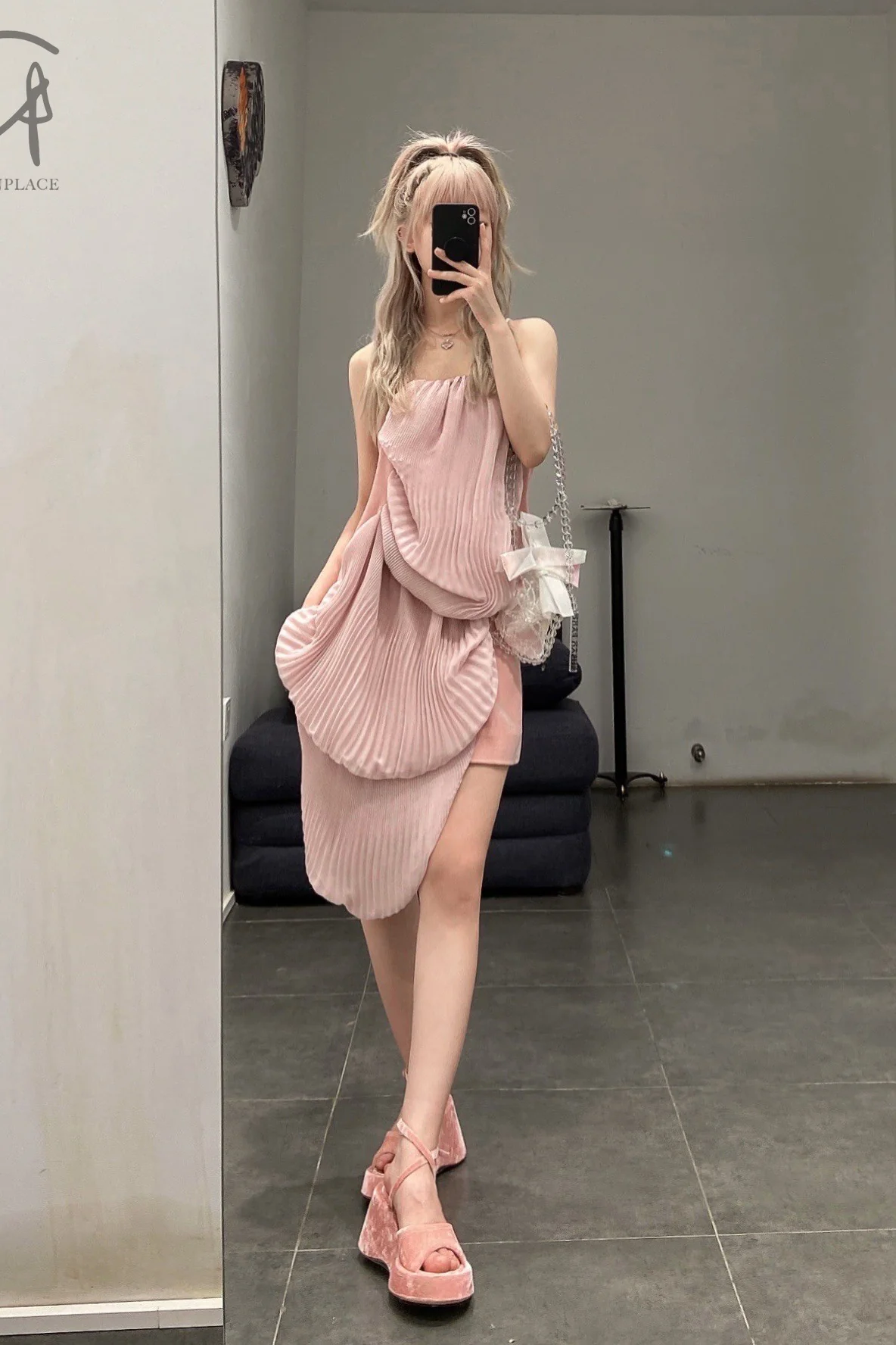 CAROLINE HU Deconstructed Pleated Dress AW21PKD15S - Image 15