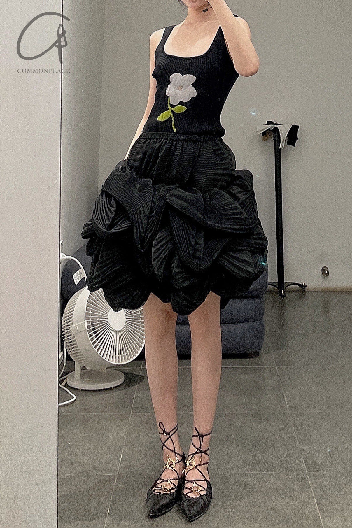 CAROLINE HU Jellyfish pleated skirt SS22BKSK03 Black PCH6 - Image 5