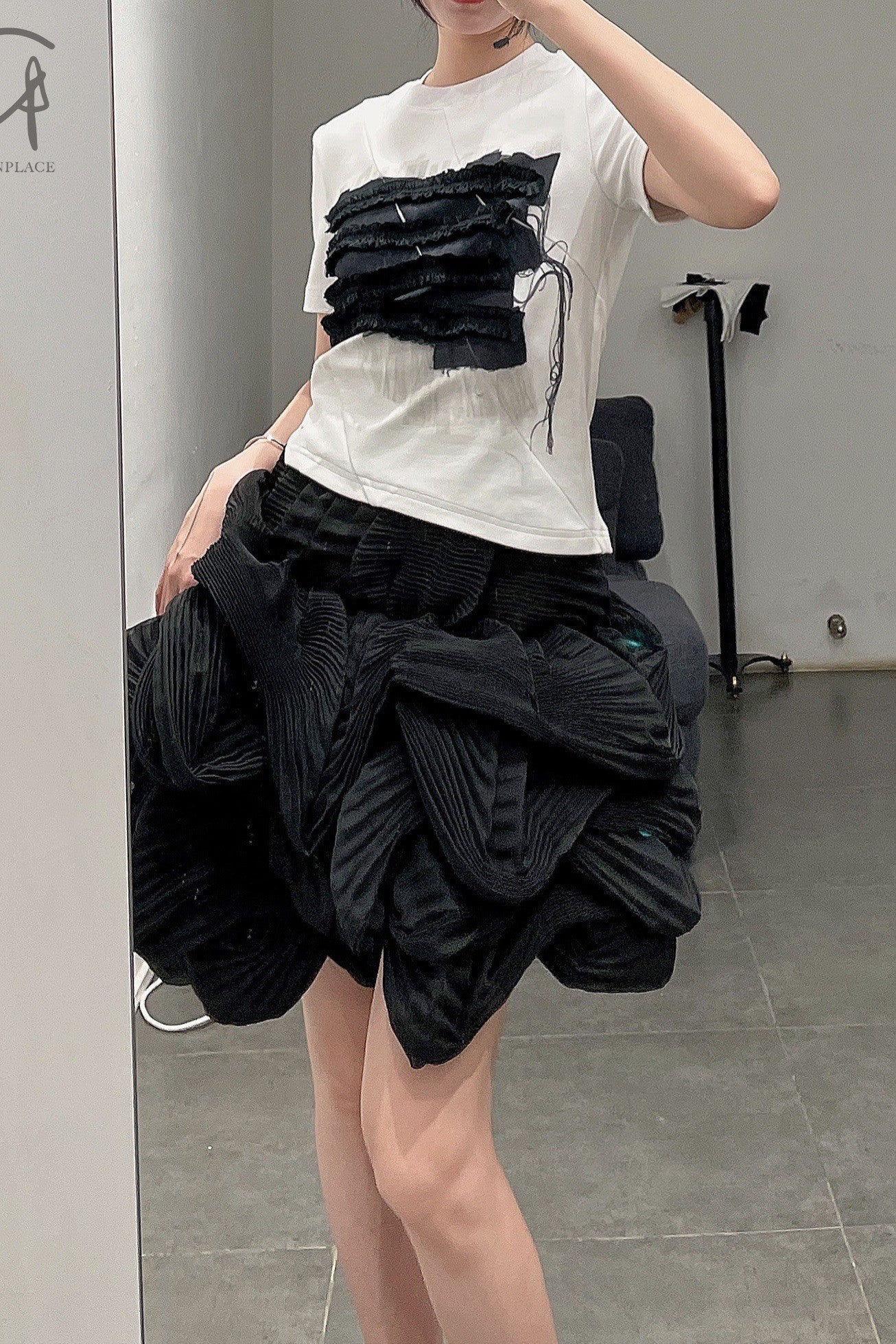 CAROLINE HU Jellyfish pleated skirt SS22BKSK03 Black PCH6 - Image 7
