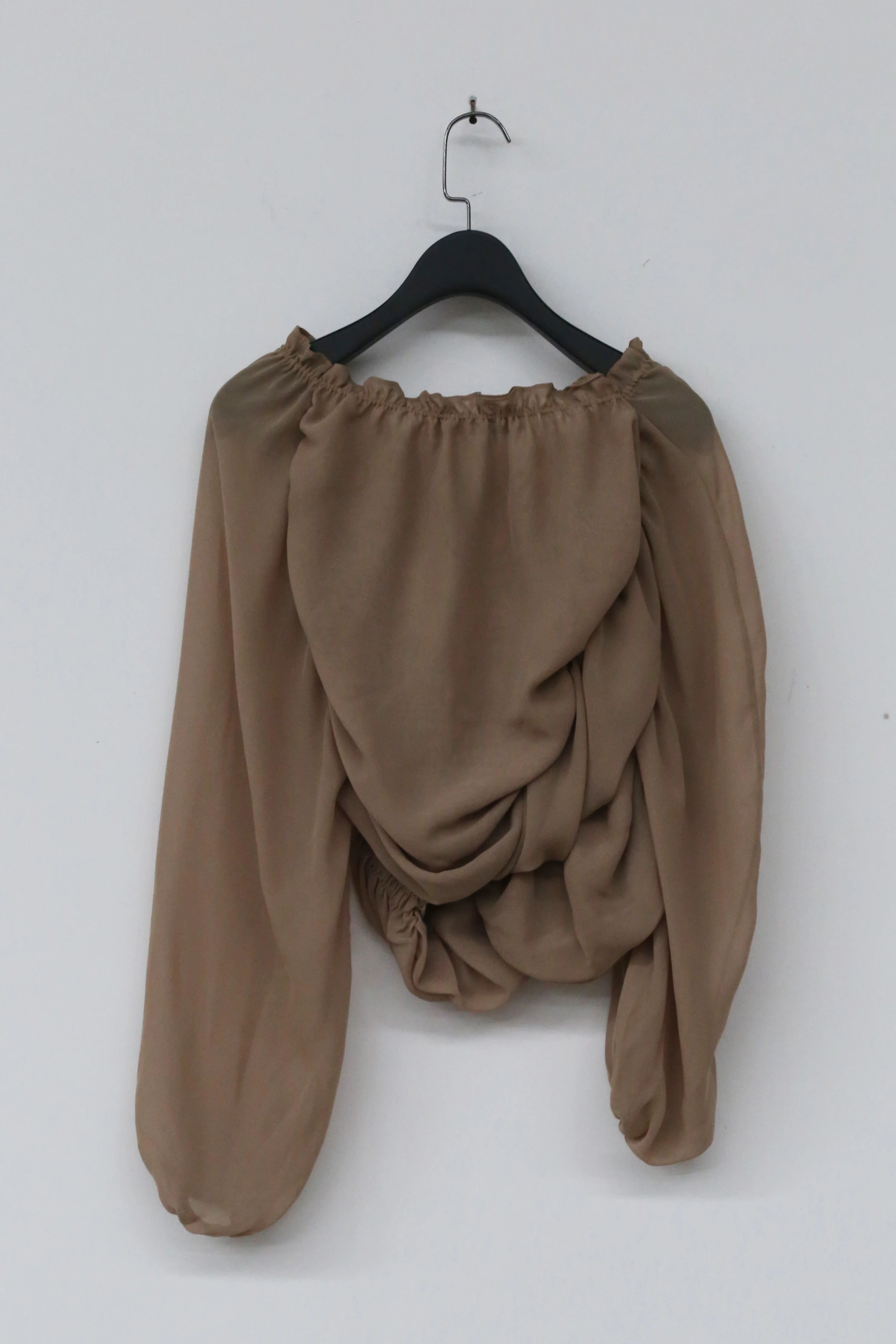 CAROLINE HU Pleated Chiffon Top AW21TANT03S Brown PCH3 - Image 6
