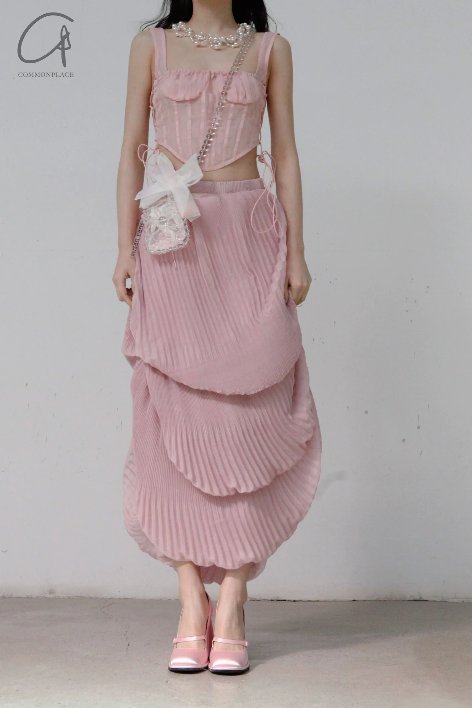 CAROLINE HU Pleated Shell Skirt SS22PKSK05 Pink PCH5 - Image 7