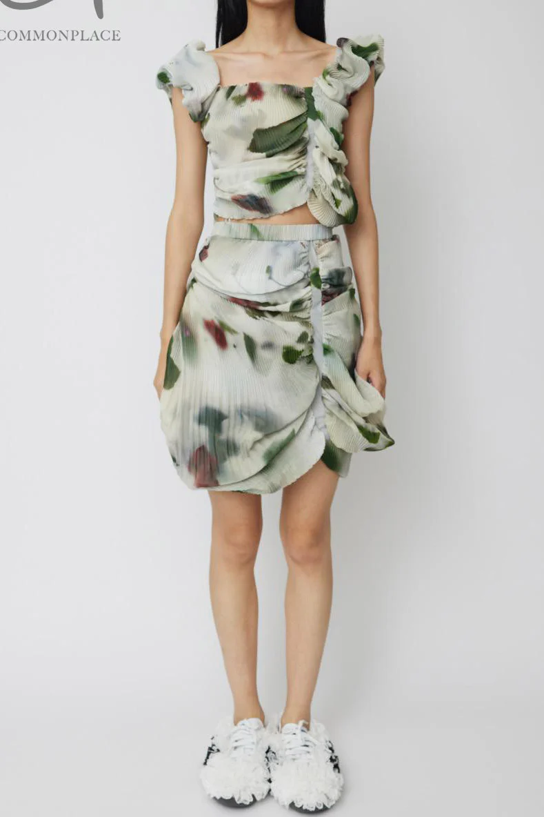 CAROLINE HU rose print shell pleated mini skirt CHSS24SK04RPRT - Image 2