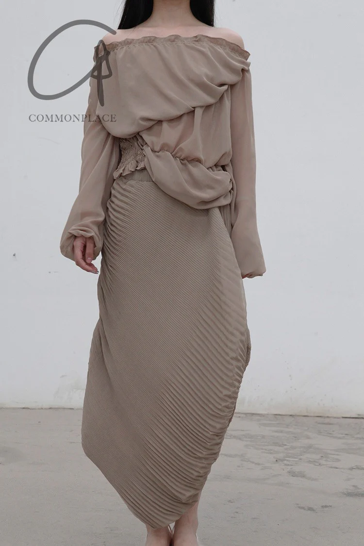 CAROLINE HU Shell Textured Skirt AW21TANSK05S Brown PCH2 - Image 4