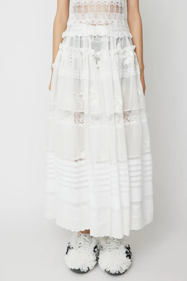 CAROLINE HU Bow Flower Embroidery Linen Lace Suit CH-CHSS24SK09-BAI Skirt CHSS24SK09