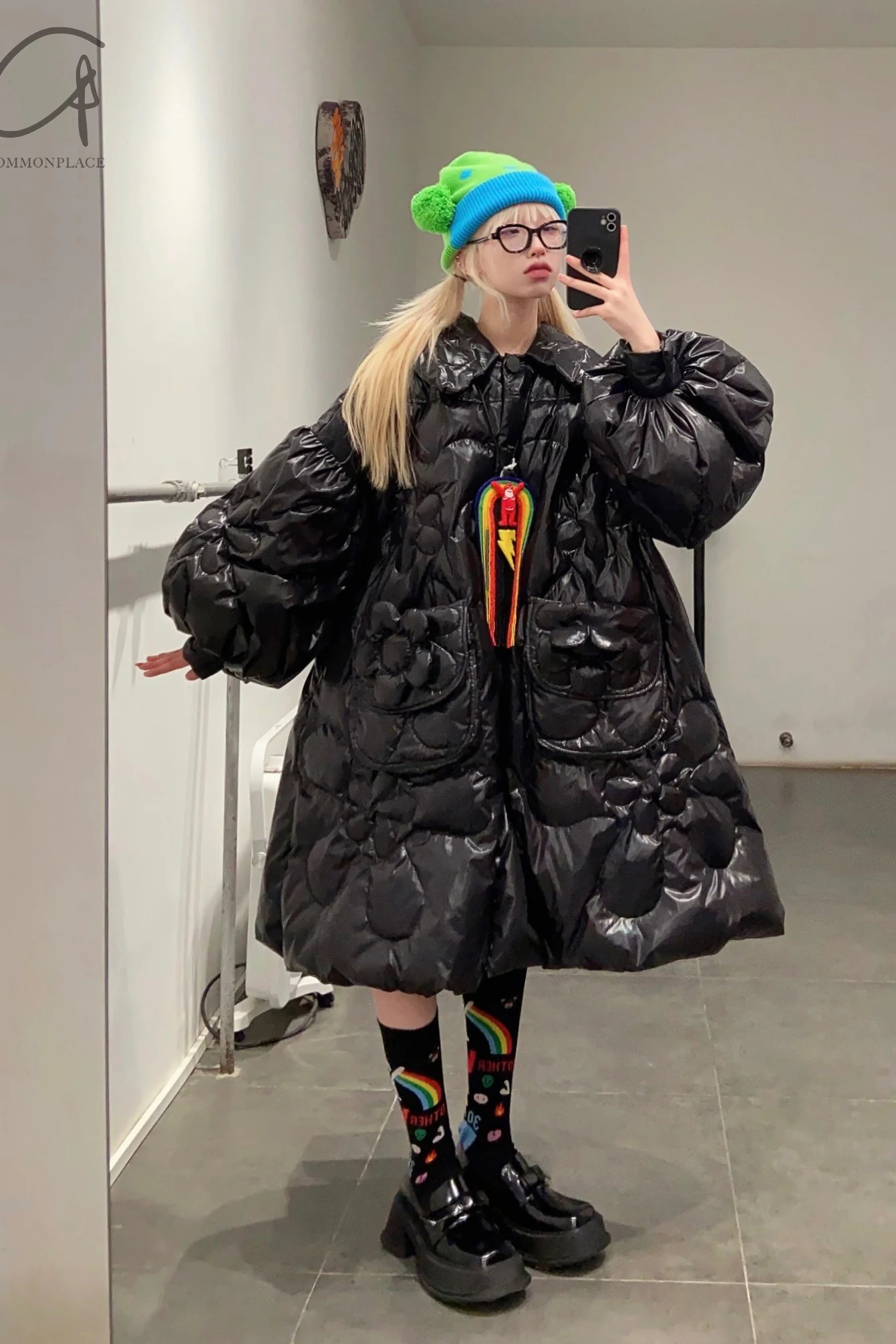 CHENPENG flowers down coat CP22AWJ010 oil surface black - Image 5