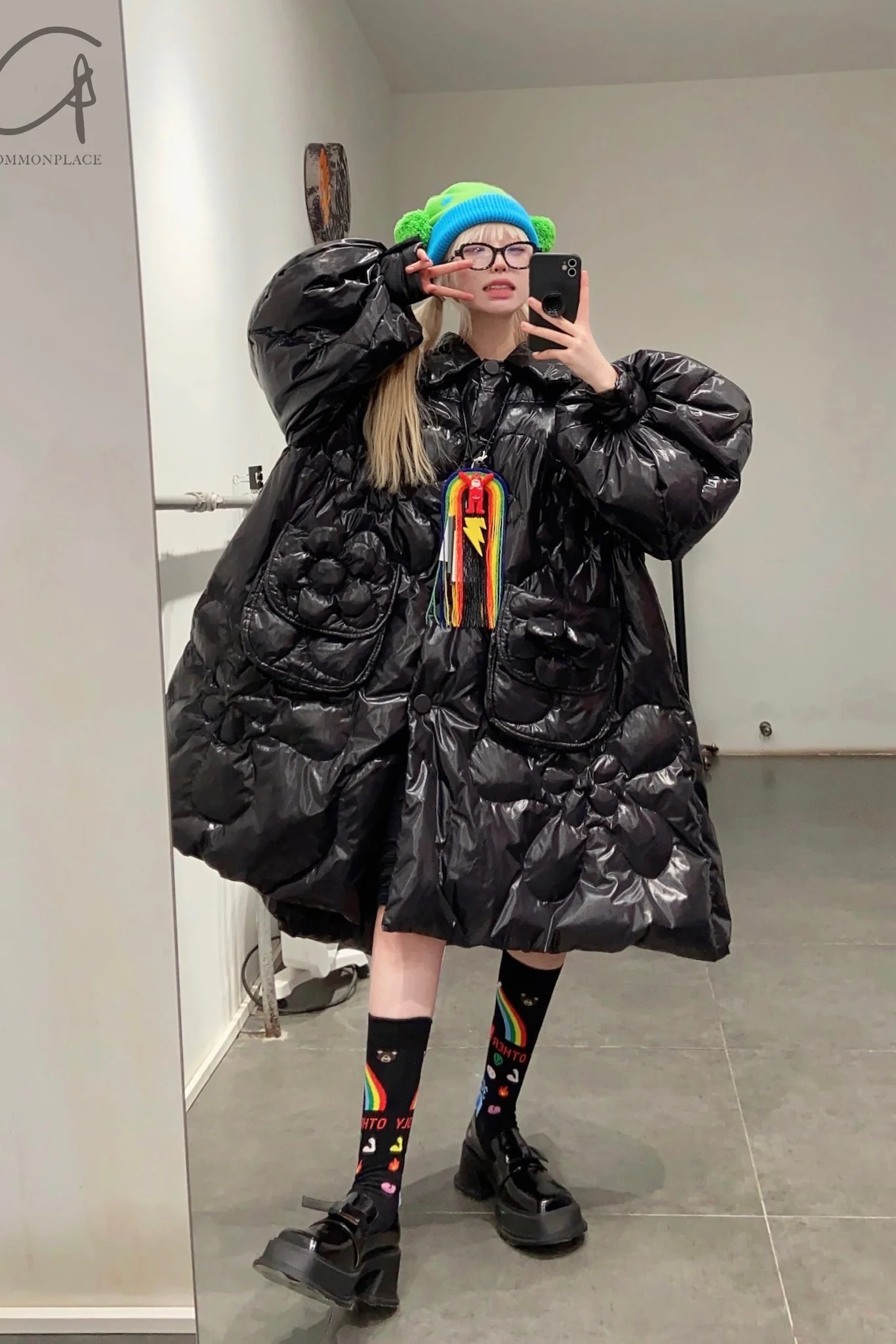 CHENPENG flowers down coat CP22AWJ010 oil surface black - Image 6
