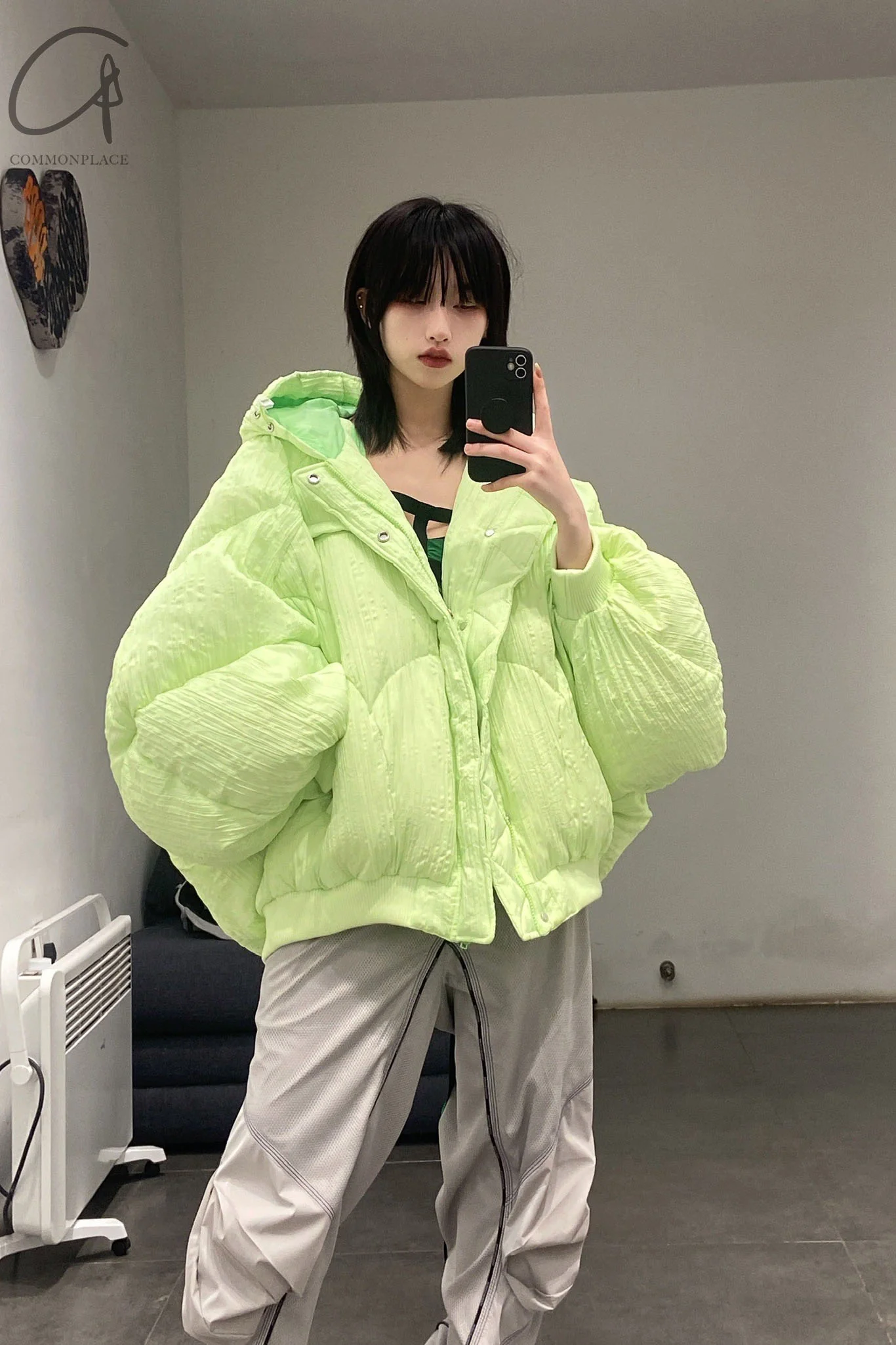 CHENPENG Pleated Puffer Jacket CP20AWJ002CPC394 Pleated Lime Green PCP1 - Image 7