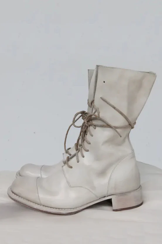 Cherevichkiotvichki 27 series cowhide square black mid-calf boots handmade in England 27-2020 white - Image 2