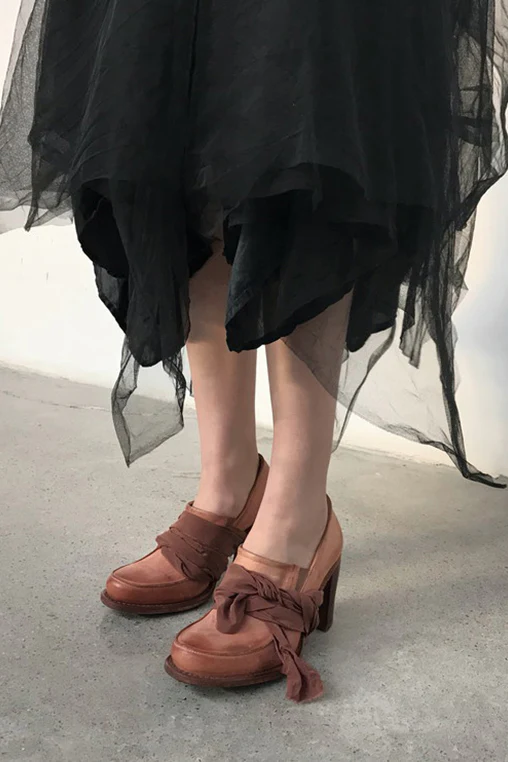 Cherevichkiotvichki 16 series silk strap high and low heels handmade in the UK CHE-16SS17-TSHONG faded red 16SS17 - Image 5